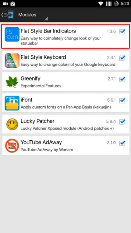 Bật module Flat Style Bar Indicators