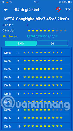 Chương trình sẽ hiển thị danh sách các kênh Wi-Fi để bạn lựa chọn