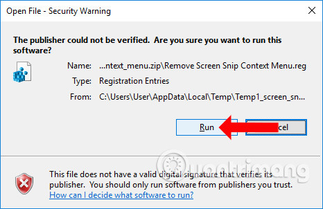 Chạy file registry gỡ bỏ