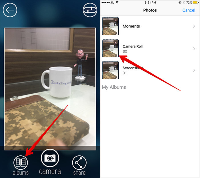 Mở ảnh đã chụp để xóa phông