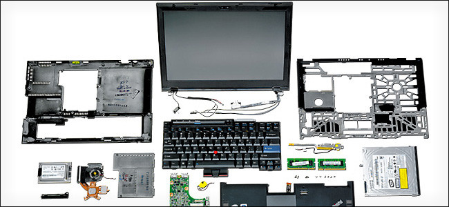 Các bộ phận laptop được tháo rời 
