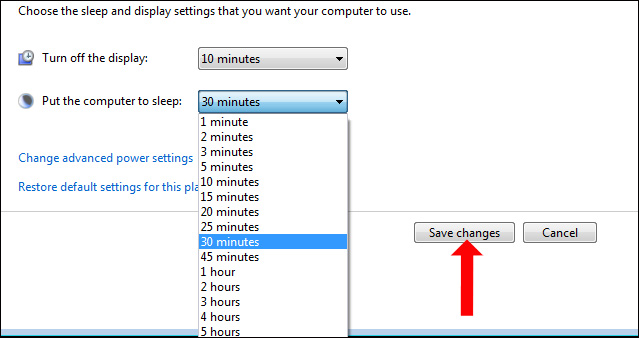 Chọn thời gian tự động Sleep