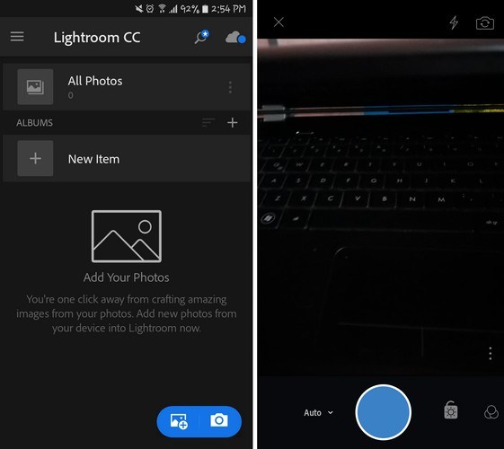Giao diện Adobe Photoshop Lightroom trên Android