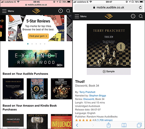 Vào web Audible để tìm sách muốn mua