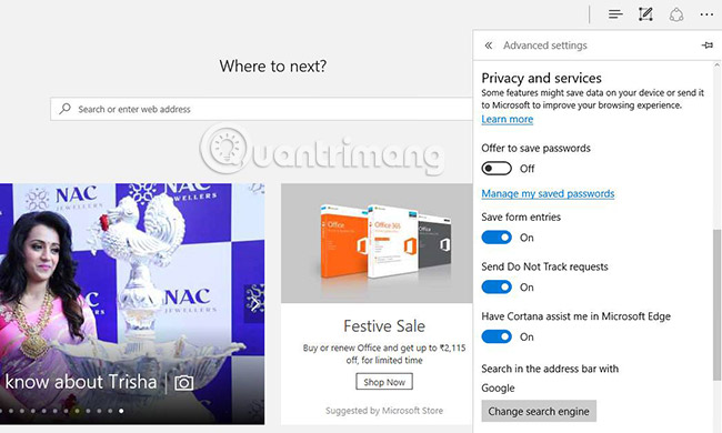 Sử dụng Cortana trong Edge