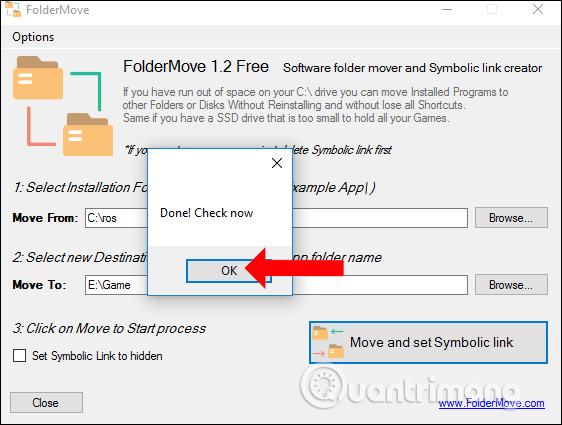 Thông báo chuyển thành công