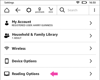 Chọn Reading Options