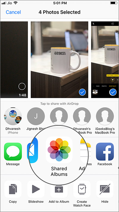 Chọn Shared Albums