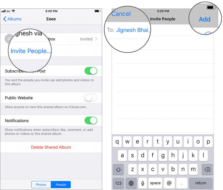 Thêm người để chia sẻ ảnh