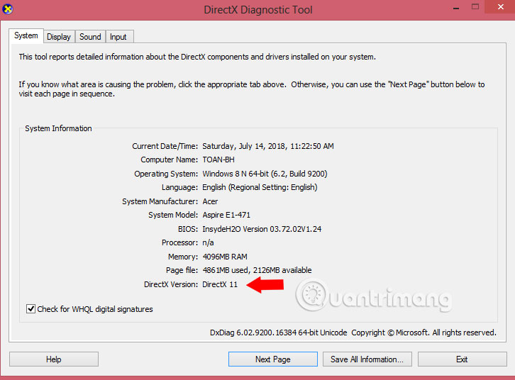 Tìm phiên bản DirectX