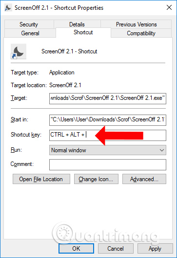 Phím tắt công cụ ScreenOff