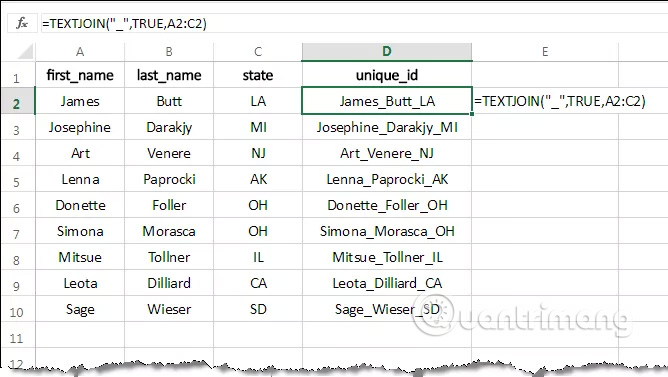 Cách sử dụng hàm TEXTJOIN trong Excel 2016