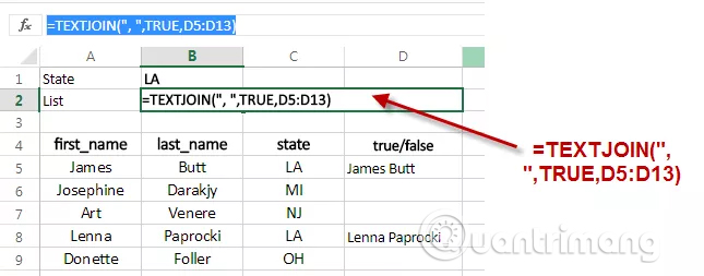 Cách sử dụng hàm TEXTJOIN trong Excel 2016