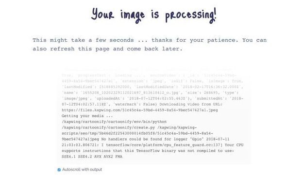 Sau khi upload, trí tuệ nhân tạo sẽ cần vài giây để xử lý bức ảnh