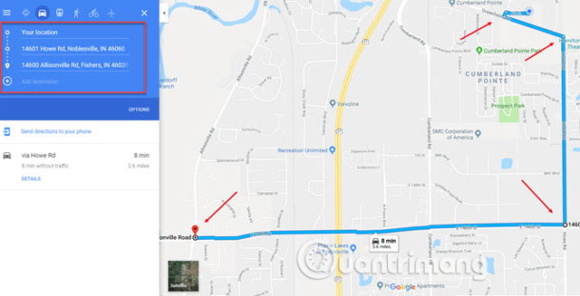 Tạo tuyến đường trên Google Maps máy tính