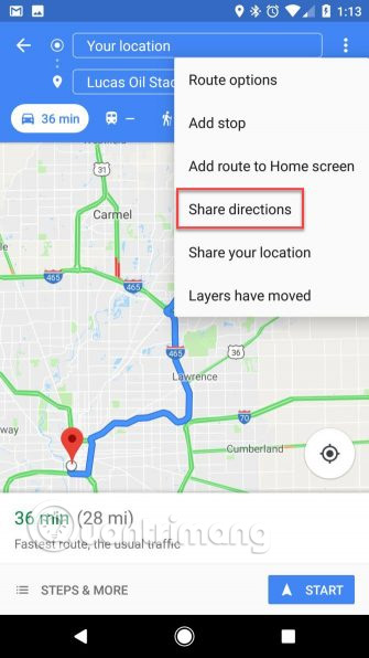 Chọn Share directions