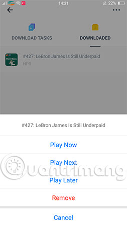 Xóa tập podcast đã tải về trước đó