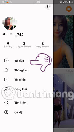 Chọn mục Túi tiền