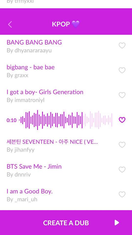 Chọn Crete A Dub để quay bài hát