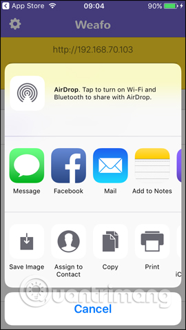 Chọn ứng dụng muốn gửi