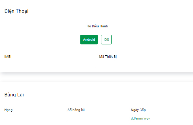Nhập thông tin điện thoại