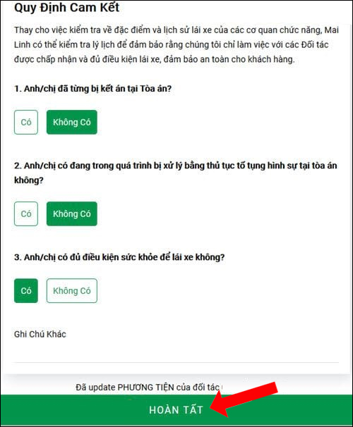 Điều khoản đăng ký lái xe