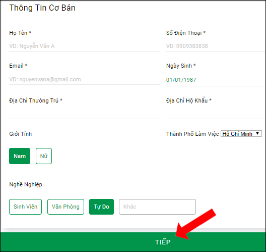 Nhập thông tin người đăng ký