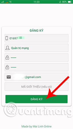 Điền đầy đủ các thông tin và bấm Đăng ký
