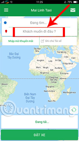 Bấm vào mục Khách muốn đi đâu