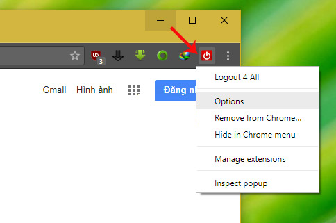 Kích vào biểu tượng Logout 4 All để đăng xuất tất cả tài khoản trên trình duyệt