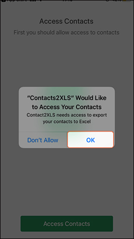 Cấp quyền Contacts 2 XLS truy cập danh bạ