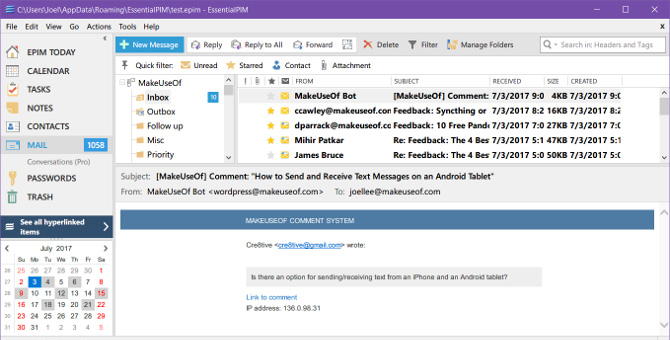Ứng dụng email EssentialPIM