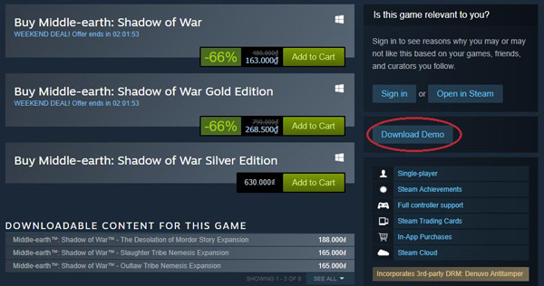 Tải miễn phí bản DEMO của game Middle-earth: Shadow of War
