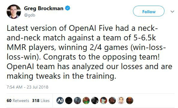 Một thành viên của đội ngũ phát triển OpenAI thông báo chiến thắng trên Twitter