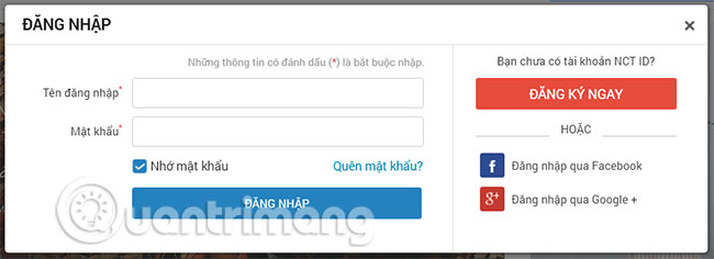 Bạn có thể sử dụng tài khoản từ Facebook hoặc Google để đăng nhập