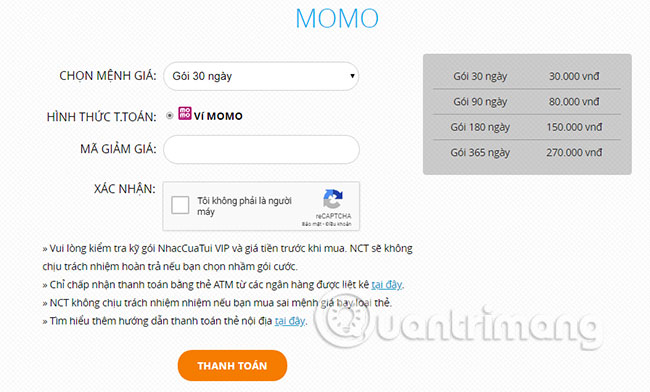 Thanh toán qua ví điện tử 