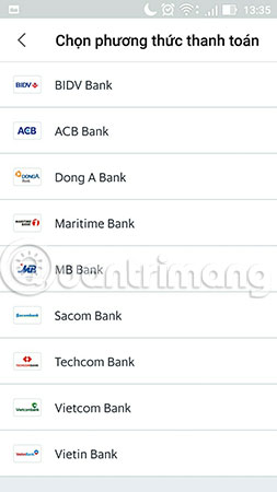 Grab chỉ hỗ trợ Internet banking của một số ngân hàng phổ phiến