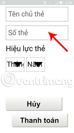 Nhập thông tin thanh toán bao gồm: Tên chủ thẻ, số thẻ và hiệu lực của thẻ