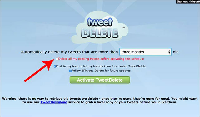 Giao diện rất đơn giản của TweetDelete
