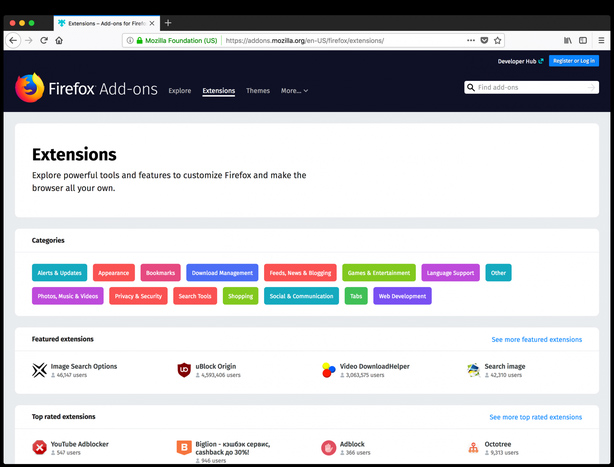 Cửa hàng add-on của trình duyệt Firefox