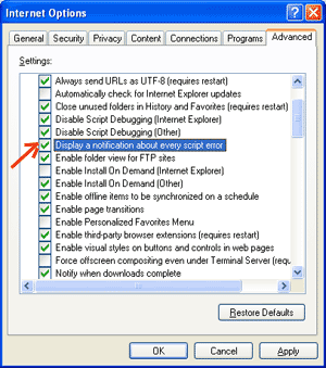 Cách kích hoạt thông báo lỗi trong IE