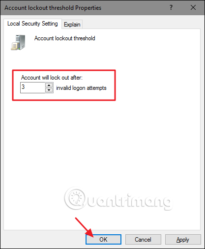 Thiết lập số lần nhập mật khẩu không thành công
