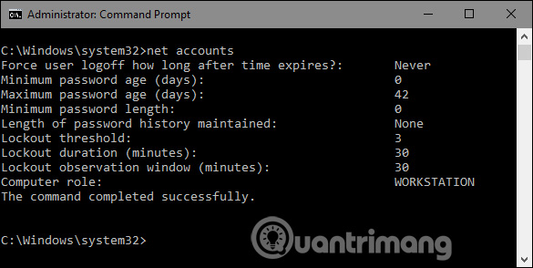 Chính sách mật khẩu sau khi đã thiết lập mới