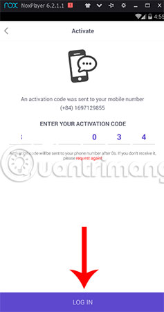 Nhập chính xác mã này và chọn Log in