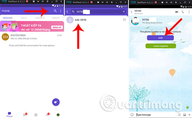 Nhập số điện thoại của bạn bè, hoặc bất kỳ ai mà bạn muốn nói chuyện
