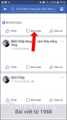 Nhấn vào phần Bình luận 