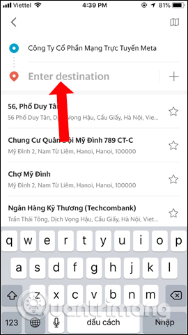 Nhập vị trí muốn đến