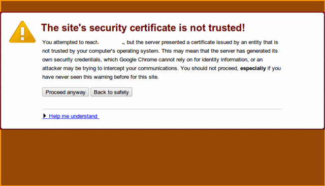Lỗi The sites security certificate is not trusted