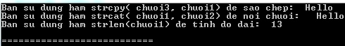 Kết quả sau khi sử dụng chuỗi hàm C 