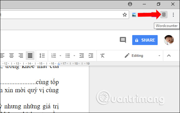 Ẩn tiện ích Wordcounter
